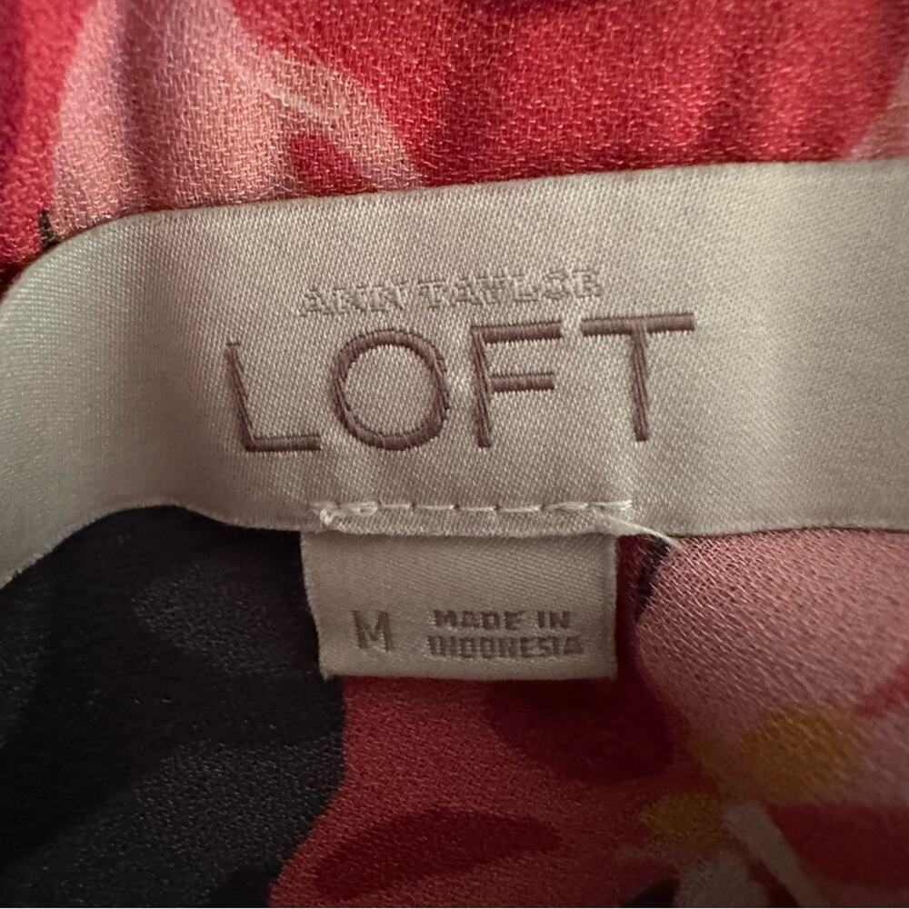 Loft Long Sleeve Floral Print Top, Size M. Black background with peach flowers - Picture 7 of 8